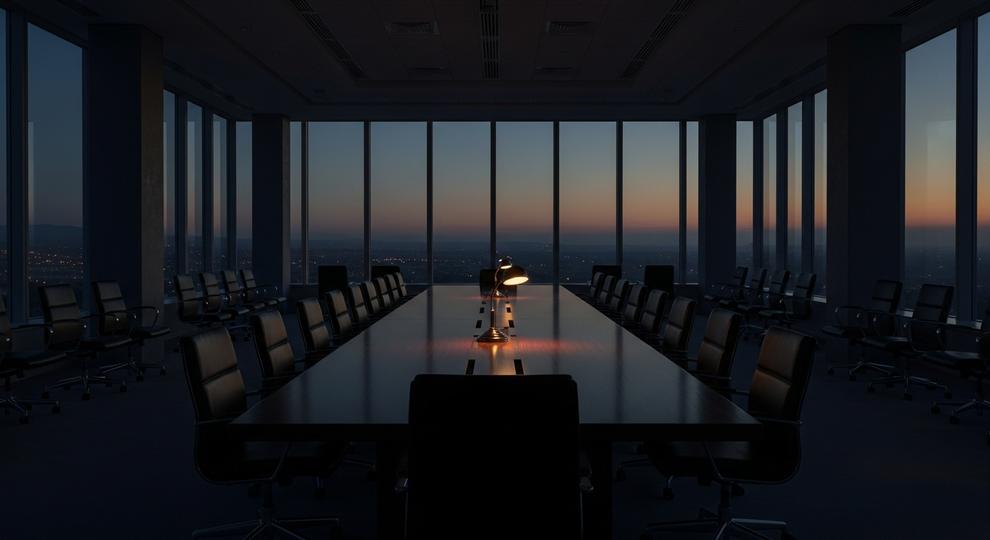 A district board room at dusk