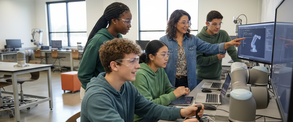 Students working hands-on in a modern career-technical lab
